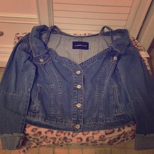 Blue jean off the shoulder jacket